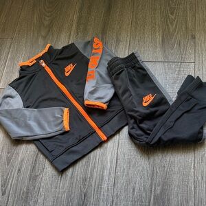 Nike Kids Black and Gray Jacket & Pants Set with Orange Accents